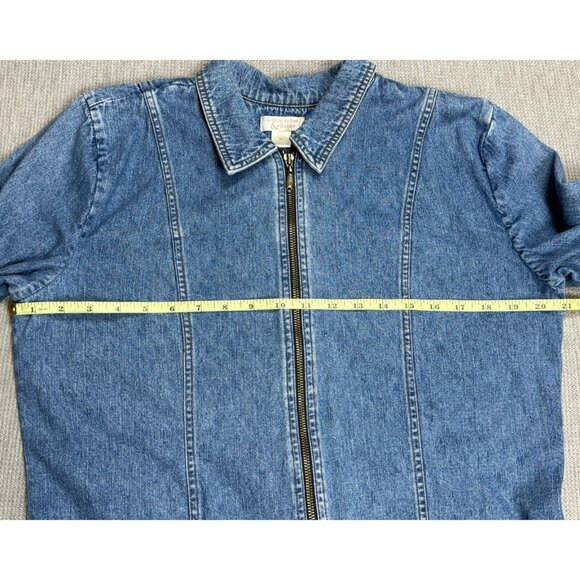 Christopher & Banks Denim Jacket Womens Medium Embroidered Floral Accents Zip - Picture 10 of 16